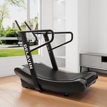 Load image into Gallery viewer, DELAVIN Curved Manual Treadmill, Non Electric Treadmill with 4 Resistance Levels, Motorless Treadmill with Front Digital Display and Handlebar, Wide Belt Treadmill 440LBS Capacity for Home Gym(FBA)
