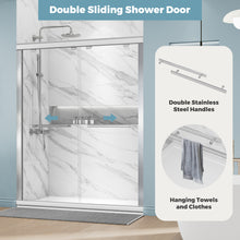 Load image into Gallery viewer, DELAVIN Semi-Frameless Double Sliding Shower Door, Semi-Frameless Shower Glass Door with Towel Bar, SGCC Clear Tempered Bypass Glass Shower Door with Explosion-Proof Film