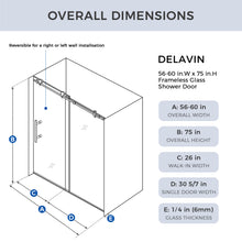 Load image into Gallery viewer, DELAVIN Frameless Shower Door, Black Sliding Shower Door with 1/4" (6mm) Clear SGCC Certified Tempered Glass, Explosion-Proof Film, Stainless Steel Hardware