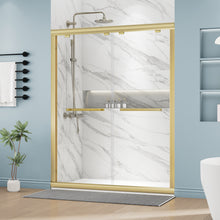 Load image into Gallery viewer, DELAVIN Semi-Frameless Double Sliding Shower Door, Semi-Frameless Shower Glass Door with Towel Bar, SGCC Clear Tempered Bypass Glass Shower Door with Explosion-Proof Film