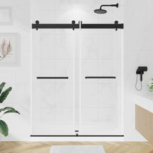 Load image into Gallery viewer, DELAVIN Double Sliding Shower Door, Frameless Shower Door, 1/4"(6mm) SGCC Tempered Glass, Noiseless Shatterproof Shower Doors with Square Rail, Stainless Steel, Aluminum, Matte Black