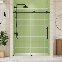 Load image into Gallery viewer, DELAVIN Frameless Shower Door, Black Sliding Shower Door with 1/4" (6mm) Clear SGCC Certified Tempered Glass, Explosion-Proof Film, Stainless Steel Hardware
