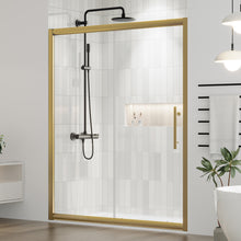 Load image into Gallery viewer, DELAVIN 60.in W x 75.in Semi-Frameles Shower Door with Clear SGCC Tempered Glass and Easy Roller System,Black Sliding Shower Door with Water Seal Strips, Glass Shower Door with Explosion-Proof Film