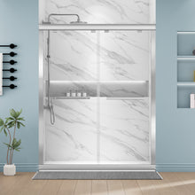 Load image into Gallery viewer, DELAVIN Semi-Frameless Double Sliding Shower Door, Semi-Frameless Shower Glass Door with Towel Bar, SGCC Clear Tempered Bypass Glass Shower Door with Explosion-Proof Film