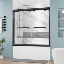 Load image into Gallery viewer, DELAVIN Semi-Frameless Double Sliding Shower Door, Semi-Frameless Shower Glass Door with Towel Bar, SGCC Clear Tempered Bypass Glass Shower Door with Explosion-Proof Film
