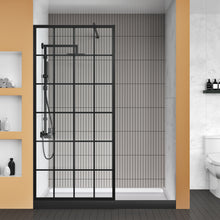Load image into Gallery viewer, DELAVIN 34" W x 72" H Framed Shower Glass Panel, Shower Screen, Glass Shower Wall, 1/5" (5mm) SGCC Tempered Glass Shower Panel with Explosion-Proof Film, Grid Fixed Shower Door, Matte Black Finish