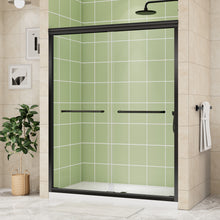 Load image into Gallery viewer, DELAVIN Semi-Frameless Double Sliding Shower Door, Semi-Frameless Shower Glass Door with Towel Bar, SGCC Clear Tempered Bypass Glass Shower Door with Explosion-Proof Film