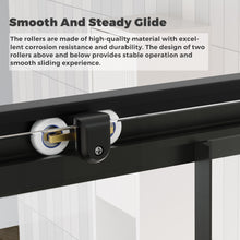 Load image into Gallery viewer, DELAVIN 36.in W x 36.in L x 75.in H Shower Enclosure, SGCC Clear Tempered Double Sliding Shower Door with Explosion-Proof Film, Corner Shower Glass Enclosure In Matte Black (Shower Base Not Included)