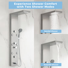 Load image into Gallery viewer, DELAVIN Shower Panel Stainless Steel Shower Tower, 5-Function Shower Panel Tower System with Rainfall Waterfall Massage Body Jets Tub Spout Handheld Shower