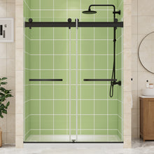 Load image into Gallery viewer, DELAVIN Double Sliding Shower Door, Frameless Shower Door, 1/4"(6mm) SGCC Tempered Glass, Noiseless Shatterproof Shower Doors with Square Rail, Stainless Steel, Aluminum, Matte Black
