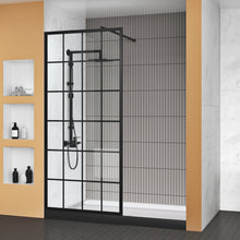 Load image into Gallery viewer, DELAVIN 34" W x 72" H Framed Shower Glass Panel, Shower Screen, Glass Shower Wall, 1/5" (5mm) SGCC Tempered Glass Shower Panel with Explosion-Proof Film, Grid Fixed Shower Door, Matte Black Finish