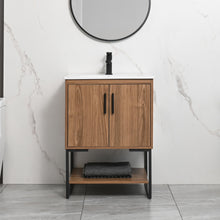 Load image into Gallery viewer, DELAVIN 24" Modern Wood Bathroom Vanity and Sink Combo for Small Space, Single Undermount Vessel Ceramic Sink, Freestanding Bathroom Storage Cabinet with 2 Doors (Walnut)
