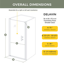 Load image into Gallery viewer, DELAVIN Pivot Frameless Shower Door, Glass Shower Door with Clear SGCC Tempered Glass, Pivot Swing Shower Door in Silver, Single Shower Door Reversible Installation, Magnetic Seal Strip