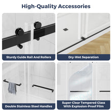 Load image into Gallery viewer, DELAVIN Double Sliding Shower Door, Frameless Shower Door, 1/4"(6mm) SGCC Tempered Glass, Noiseless Shatterproof Shower Doors with Square Rail, Stainless Steel, Aluminum, Matte Black
