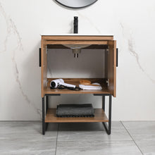 Load image into Gallery viewer, DELAVIN 24" Modern Wood Bathroom Vanity and Sink Combo for Small Space, Single Undermount Vessel Ceramic Sink, Freestanding Bathroom Storage Cabinet with 2 Doors (Walnut)