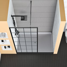 Load image into Gallery viewer, DELAVIN 34" W x 72" H Framed Shower Glass Panel, Shower Screen, Glass Shower Wall, 1/5" (5mm) SGCC Tempered Glass Shower Panel with Explosion-Proof Film, Grid Fixed Shower Door, Matte Black Finish