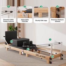 Load image into Gallery viewer, DELAVIN Pilates Reformer Machine, Wooden Pilates Reformer for Home Gym, Pilates Reformer Equipment with Reformer Accessories, Reformer Box and Padded Jump Board for Yoga and Strength Training