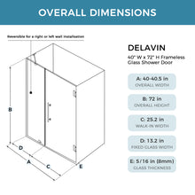 Load image into Gallery viewer, DELAVIN Frameless Hinged Shower Door, Hinged Glass Shower Door with 5/16"(8mm) SGCC Tempered Glass, Bathroom Swing Shower Door with Magnetic Seal Strips