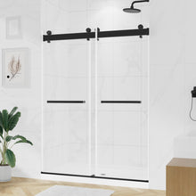 Load image into Gallery viewer, DELAVIN Double Sliding Shower Door, Frameless Shower Door, 1/4"(6mm) SGCC Tempered Glass, Noiseless Shatterproof Shower Doors with Square Rail, Stainless Steel, Aluminum, Matte Black