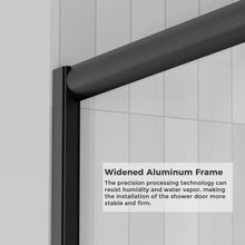 Load image into Gallery viewer, DELAVIN 60.in W x 75.in Semi-Frameles Shower Door with Clear SGCC Tempered Glass and Easy Roller System,Black Sliding Shower Door with Water Seal Strips, Glass Shower Door with Explosion-Proof Film