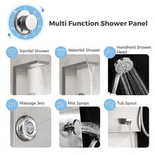 Load image into Gallery viewer, DELAVIN Shower Panel Stainless Steel Shower Tower, 5-Function Shower Panel Tower System with Rainfall Waterfall Massage Body Jets Tub Spout Handheld Shower