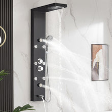 Load image into Gallery viewer, DELAVIN Shower Panel Stainless Steel Shower Tower, 5-Function Shower Panel Tower System with Rainfall Waterfall Massage Body Jets Tub Spout Handheld Shower