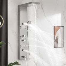 Load image into Gallery viewer, DELAVIN Shower Panel Stainless Steel Shower Tower, 5-Function Shower Panel Tower System with Rainfall Waterfall Massage Body Jets Tub Spout Handheld Shower