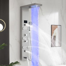 Load image into Gallery viewer, DELAVIN Shower Panel Stainless Steel Shower Tower, 5-Function Shower Panel Tower System with Rainfall Waterfall Massage Body Jets Tub Spout Handheld Shower