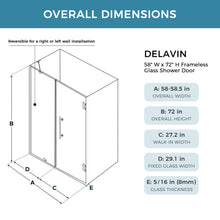 Load image into Gallery viewer, DELAVIN Frameless Hinged Shower Door, Hinged Glass Shower Door with 5/16"(8mm) SGCC Tempered Glass, Bathroom Swing Shower Door with Magnetic Seal Strips