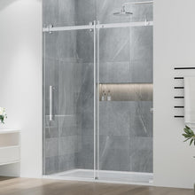 Load image into Gallery viewer, DELAVIN Frameless Shower Door, Water Repellent Black Shower Door with 1/4" (6mm) Clear Tempered Glass, Easy Sliding Showe Door with Explosion-Proof Film, Stainless Steel