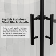 Load image into Gallery viewer, DELAVIN 36.in W x 36.in L x 75.in H Shower Enclosure, SGCC Clear Tempered Double Sliding Shower Door with Explosion-Proof Film, Corner Shower Glass Enclosure In Matte Black (Shower Base Not Included)