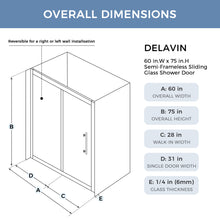 Load image into Gallery viewer, DELAVIN Semi-Frameless Sliding Shower Door with Magnetic Seal Strip, Glass Shower Door with SGCC Tempered Glass