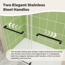 Load image into Gallery viewer, DELAVIN Double Sliding Shower Door, Frameless Shower Door, 1/4"(6mm) SGCC Tempered Glass, Noiseless Shatterproof Shower Doors with Square Rail, Stainless Steel, Aluminum, Matte Black