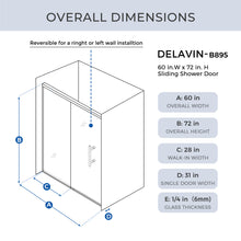 Load image into Gallery viewer, DELAVIN 60.in W x 75.in Semi-Frameles Shower Door with Clear SGCC Tempered Glass and Easy Roller System,Black Sliding Shower Door with Water Seal Strips, Glass Shower Door with Explosion-Proof Film