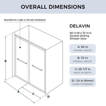 Load image into Gallery viewer, DELAVIN 56-60 in Width x 72 in Height Semi-Frameless Shower Door, Double Sliding Shower Glass Door with Explosion-Proof Film