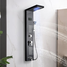 Load image into Gallery viewer, Delavin Stainless Steel Shower Panel Tower System, Wall-Mount Complete Shower Panel with Rainfall Waterfall Shower Head, Massage Body Jets, Tub Spout, Handheld Shower
