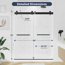 Load image into Gallery viewer, DELAVIN Double Sliding Shower Door, Frameless Shower Door, 1/4"(6mm) SGCC Tempered Glass, Noiseless Shatterproof Shower Doors with Square Rail, Stainless Steel, Aluminum, Matte Black