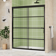 Load image into Gallery viewer, DELAVIN Semi-Frameless Double Sliding Shower Door, Semi-Frameless Shower Glass Door with Towel Bar, SGCC Clear Tempered Bypass Glass Shower Door with Explosion-Proof Film