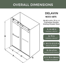Load image into Gallery viewer, DELAVIN 44-48 Inch Width x 75 Inch Height Frameless Shower Door, 5/16" Clear Tempered Glass, Double Sliding Shower Door with Square Rail
