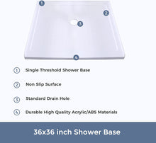Load image into Gallery viewer, DELAVIN 36 x 36 Inch Single Threshold Shower Base Glossy White, Slip Resistant, Center Drain Location, Square Acrylic Shower Pan