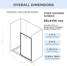 Load image into Gallery viewer, DELAVIN 34" Width x 72" Height Framed Glass Shower Screen with Explosion-Proof Film Matte Black