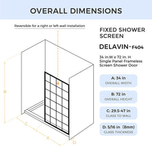 Load image into Gallery viewer, DELAVIN 34 Width x 72 Height Framed Glass Shower Panel with Explosion-Proof Film Matte Black