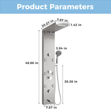 Load image into Gallery viewer, DELAVIN Shower Panel Stainless Steel Shower Tower, 5-Function Shower Panel Tower System with Rainfall Waterfall Massage Body Jets Tub Spout Handheld Shower