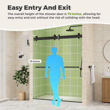 Load image into Gallery viewer, DELAVIN Double Sliding Shower Door, Frameless Shower Door, 1/4"(6mm) SGCC Tempered Glass, Noiseless Shatterproof Shower Doors with Square Rail, Stainless Steel, Aluminum, Matte Black