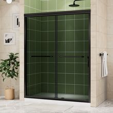 Load image into Gallery viewer, DELAVIN Semi-Frameless Double Sliding Shower Door, Semi-Frameless Shower Glass Door with Towel Bar, SGCC Clear Tempered Bypass Glass Shower Door with Explosion-Proof Film