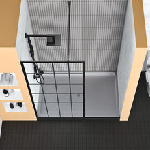Load image into Gallery viewer, DELAVIN 34 Width x 72 Height Framed Glass Shower Panel with Explosion-Proof Film Matte Black