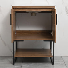 Load image into Gallery viewer, DELAVIN 24" Modern Wood Bathroom Vanity and Sink Combo for Small Space, Single Undermount Vessel Ceramic Sink, Freestanding Bathroom Storage Cabinet with 2 Doors (Walnut)
