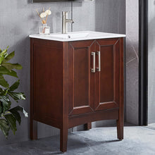 Load image into Gallery viewer, DELAVIN 24 inch Freestanding Wood Bathroom Vanity and Sink Combo with White Rectangle Ceramic Vessel Sink