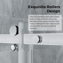 Load image into Gallery viewer, DELAVIN Frameless Shower Door, Water Repellent Black Shower Door with 5/16" (8mm) Clear Tempered Glass, Easy Sliding Showe Door with Explosion-Proof Film, Stainless Steel