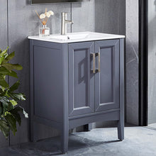 Load image into Gallery viewer, DELAVIN 24 inch Freestanding Wood Bathroom Vanity and Sink Combo with White Rectangle Ceramic Vessel Sink
